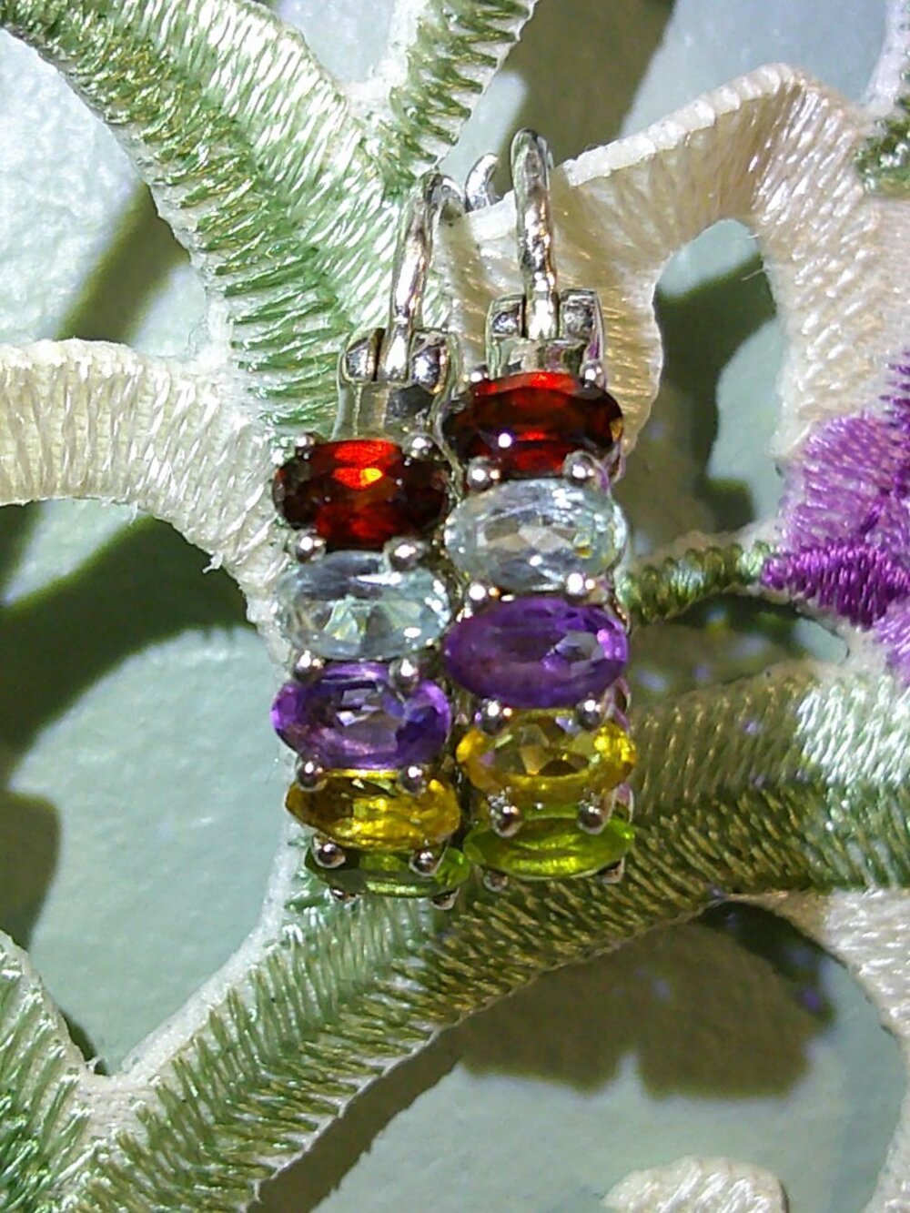 Multi Gemstone SAM India 925 Sterling Silver Hoop Earrings